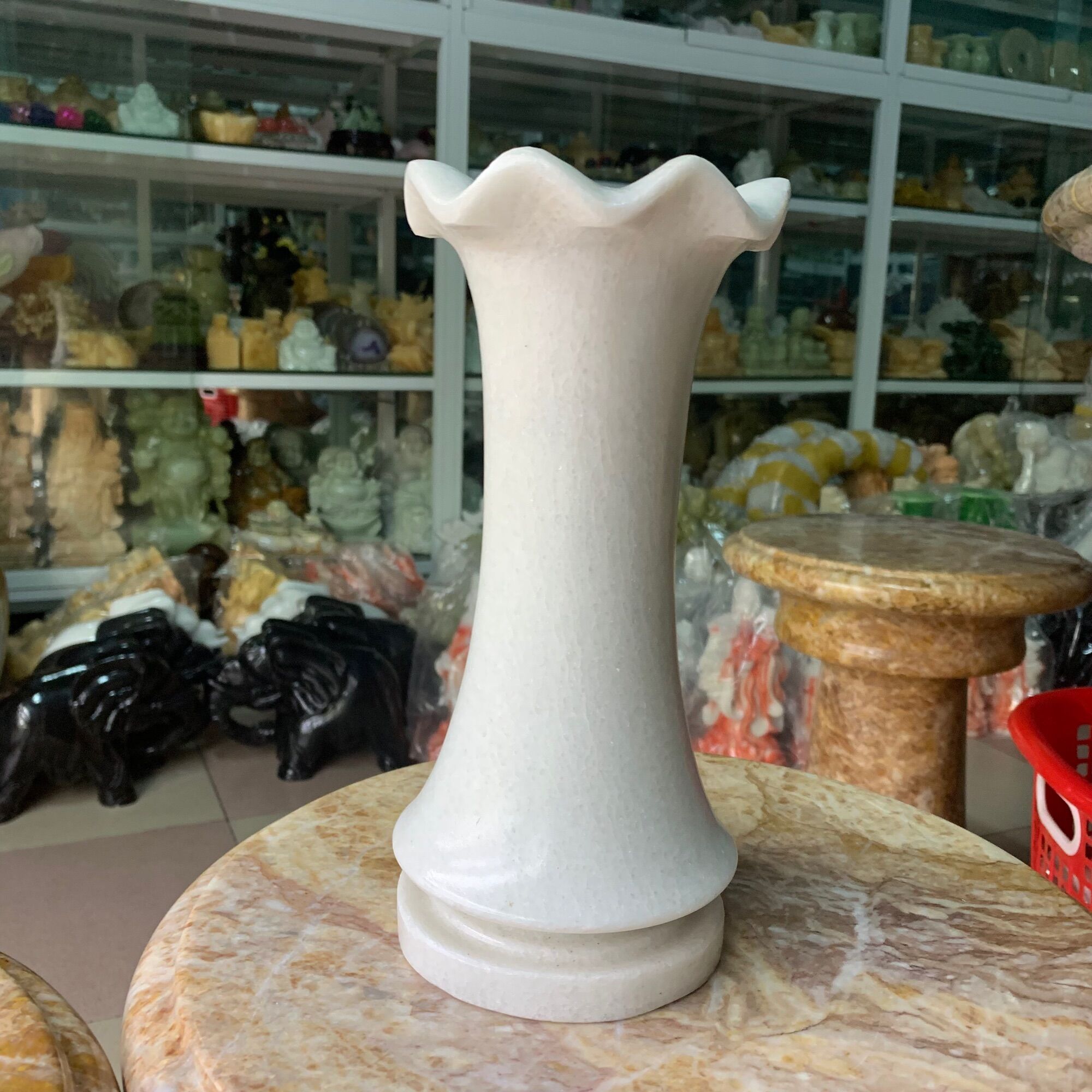 Bình Hoa Lọ Trúc Đá Cẩm Thạch Trắng - cao 25cm