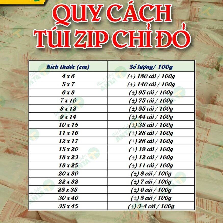 100Gr Túi Zip Chỉ Đỏ size 15x20cm