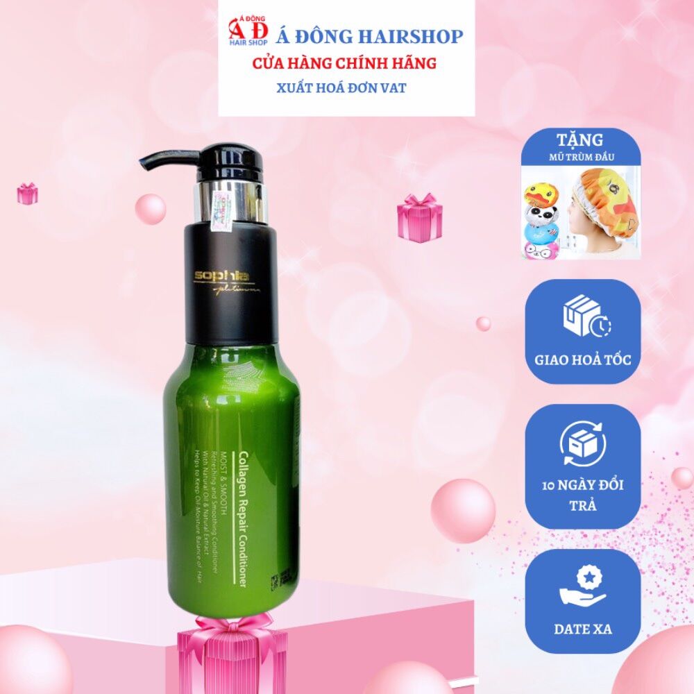 [+Tặng mũ trùm] Dầu gội xả, hấp ủ, tinh dầu, xịt dưỡng dưỡng tóc Sophia collagen repair phục hồi mềm mượt - Xanh (KOREA)