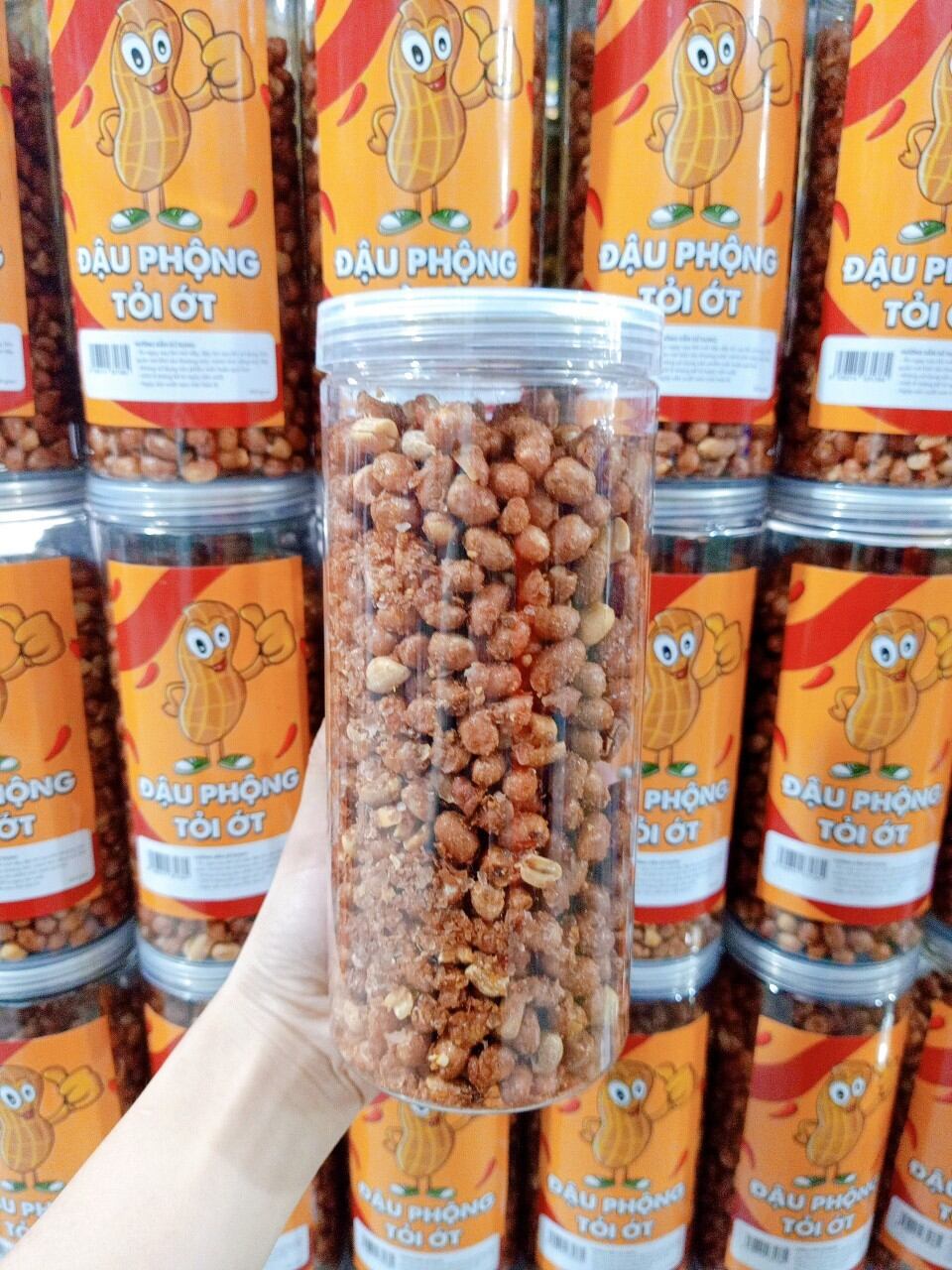 Đậu phộng rang tỏi ớt hộp 500g - ăn vặt