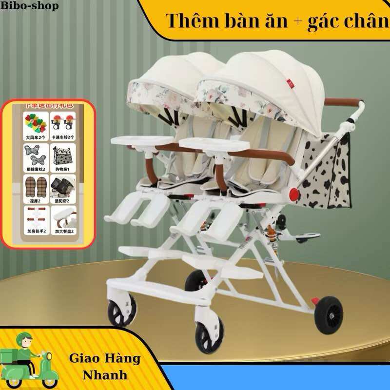 Xe đôi đẩy em bé đôi nhẹ có thể ngồi và nằm- gấp gọn khi đi du lịch ( sẵn hàng) - 2