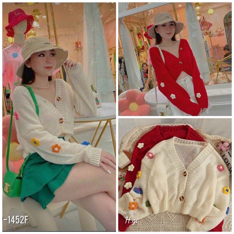 Áo khoác lửng đính 8 hoa len BH8