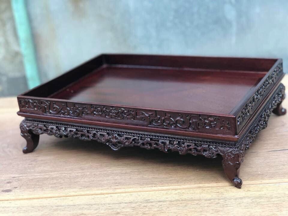 Khay trà chân quỳ gỗ gụ