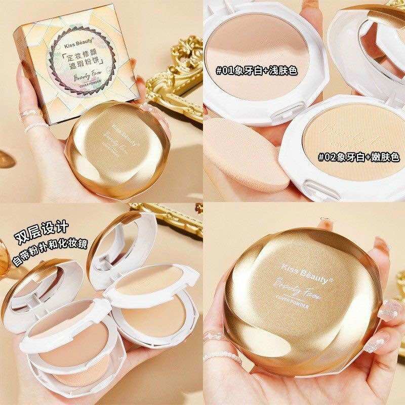 Phấn nén kiềm dầu 2 tầng hương đào của Kiss beauty