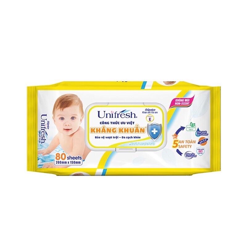 Combo 6 Khăn Ướt Unifresh Không Mùi Vitamin E, Nha Đam 80M (80 Miếng)