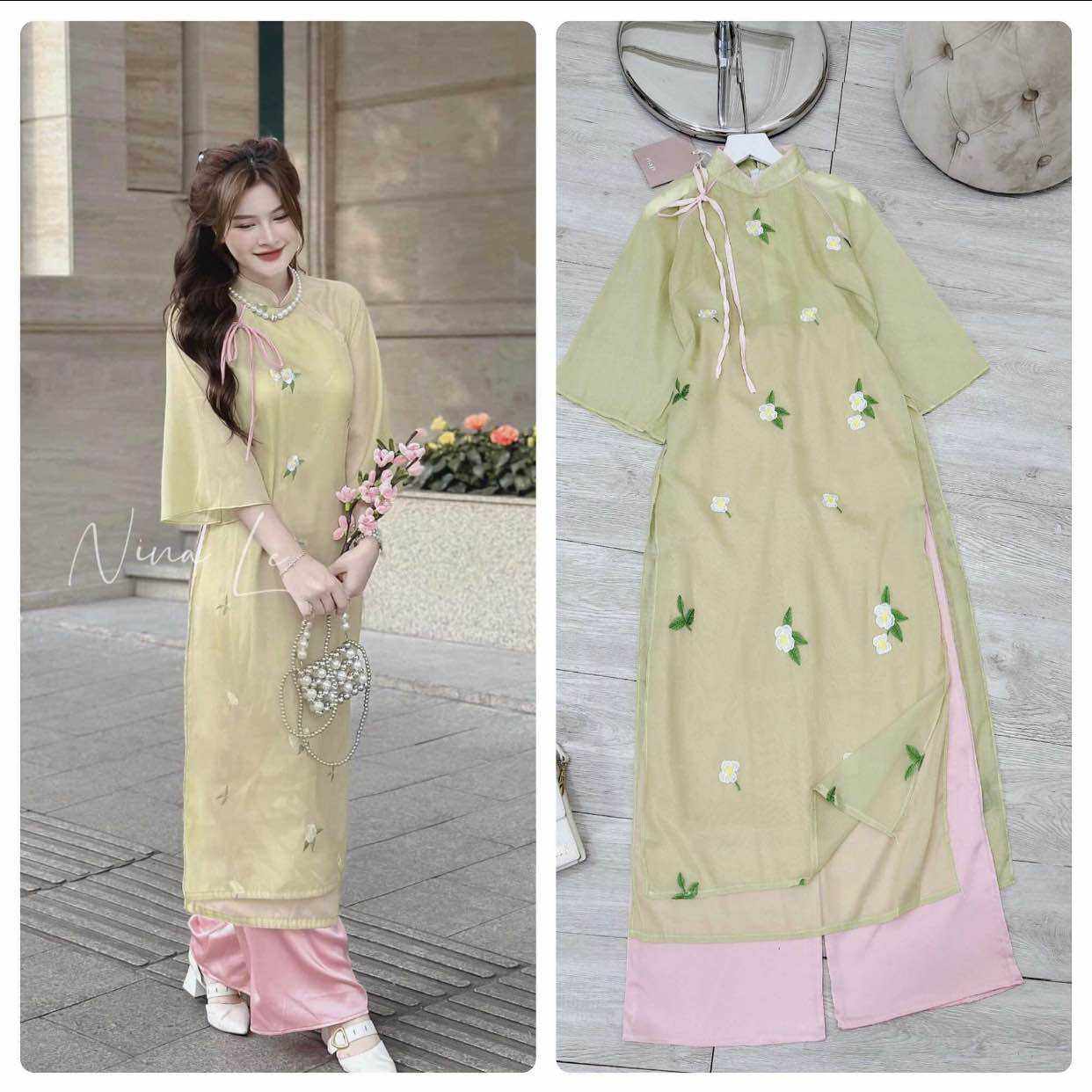 Áo dài cách tân thêu hoa mặc ăn cưới, tiệc tùng, chụp ảnh siêu xinh