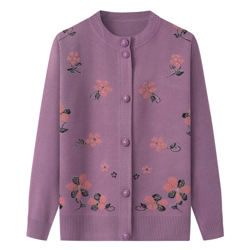 Áo Len Cardigan Dày Có Lót Lông Cừu Cho Phụ Nữ Trung Niên Và Người Cao Tuổi Áo Len Cổ Bẻ Có Nút Áo Len Dệt Kim Cho Mẹ Áo Khoác Xuân