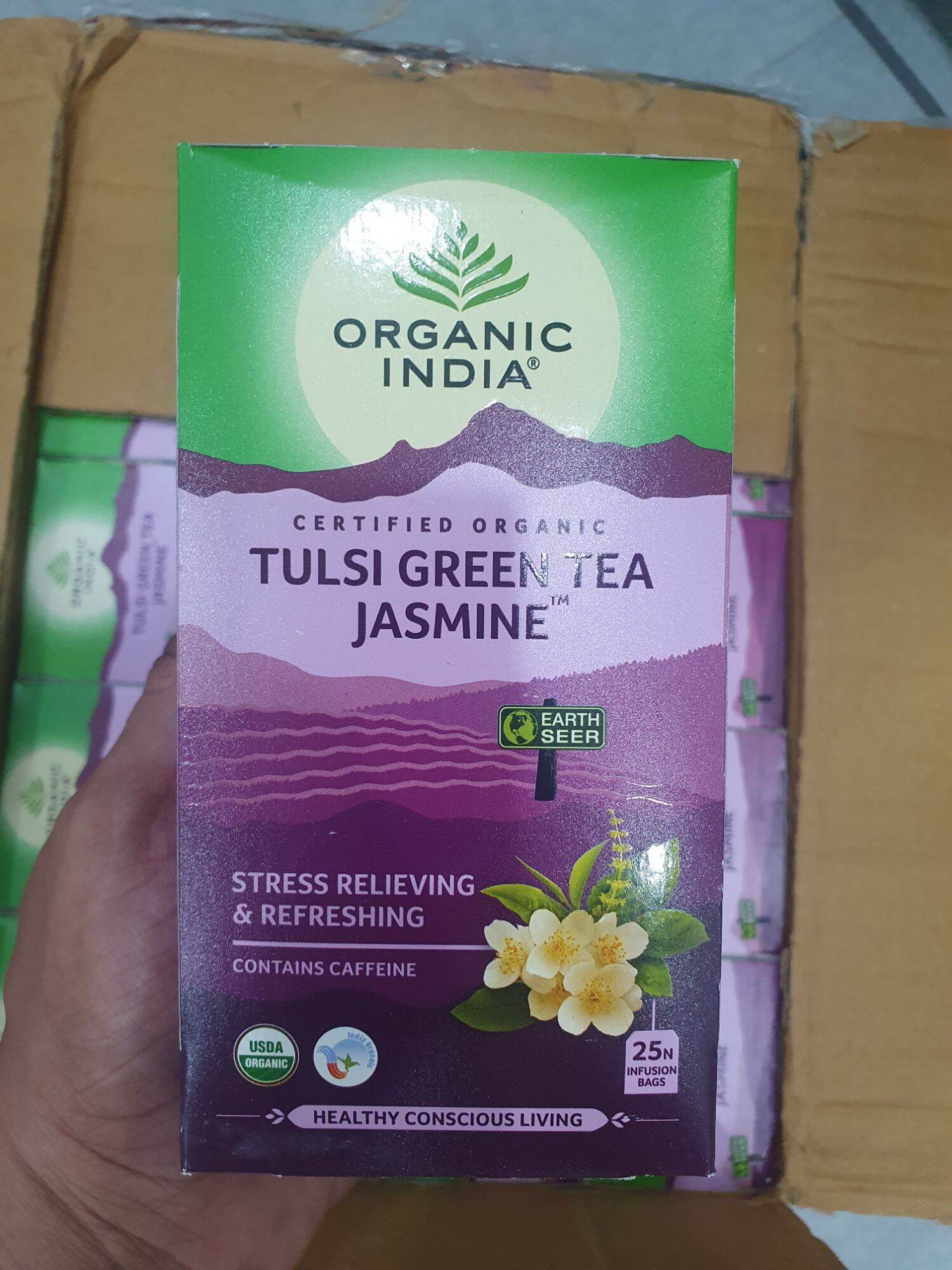ORGANIC INDIA Tulsi Green Tea Jasmine (25bags) - Trà túi lọc
