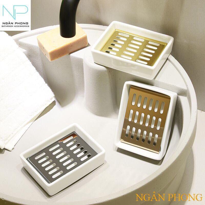 Khay đựng xà phòng cao cấp sứ + lưới inox 304