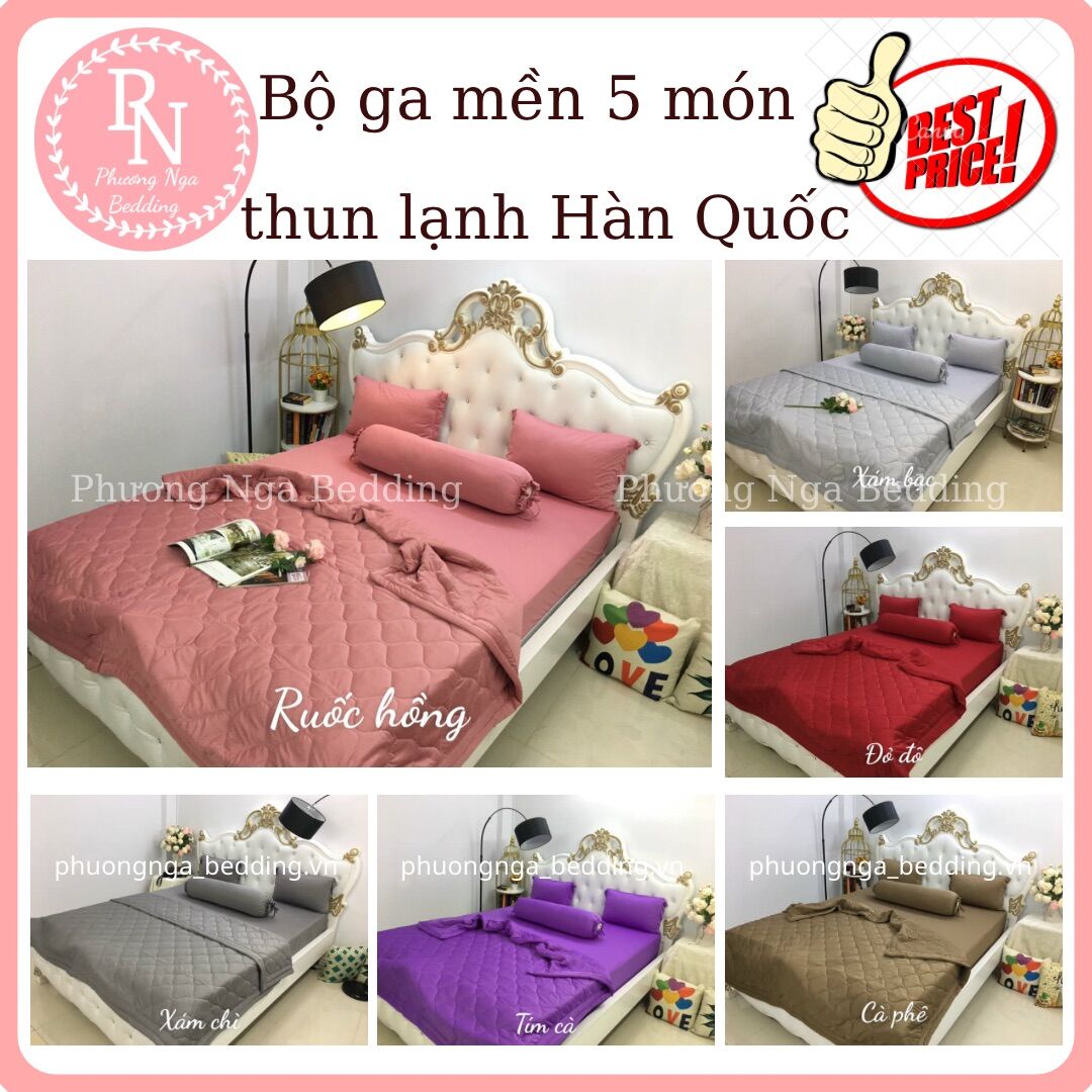 Trọn bộ ga mền 5 món thun lạnh Hàn Quốc 1 màu