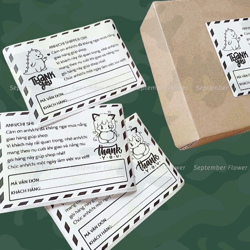 Tem dán cảm ơn shipper ghi mã vận đơn có keo dán sẵn