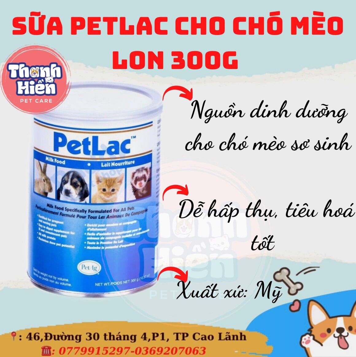 Sữa bột PetLac chó mèo 300g [PET UNIVERSE]