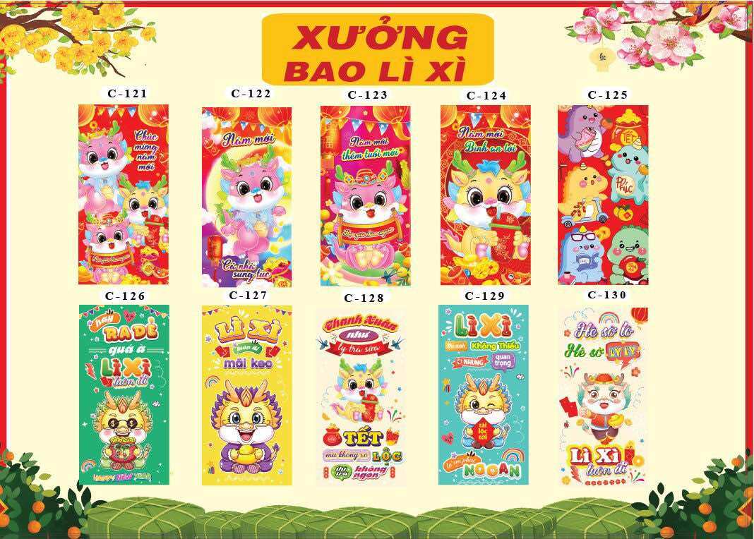 Sỉ 100 bao lì xì hottrend - 10 xấp vô sẵn túi kiếng