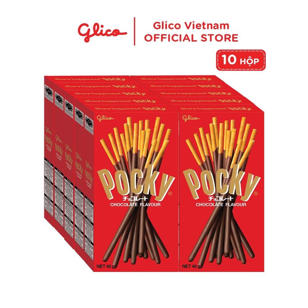 Combo 10 hộp bánh snack que phủ kem Glico Pocky Socola Chocolate Flavour thumbnail