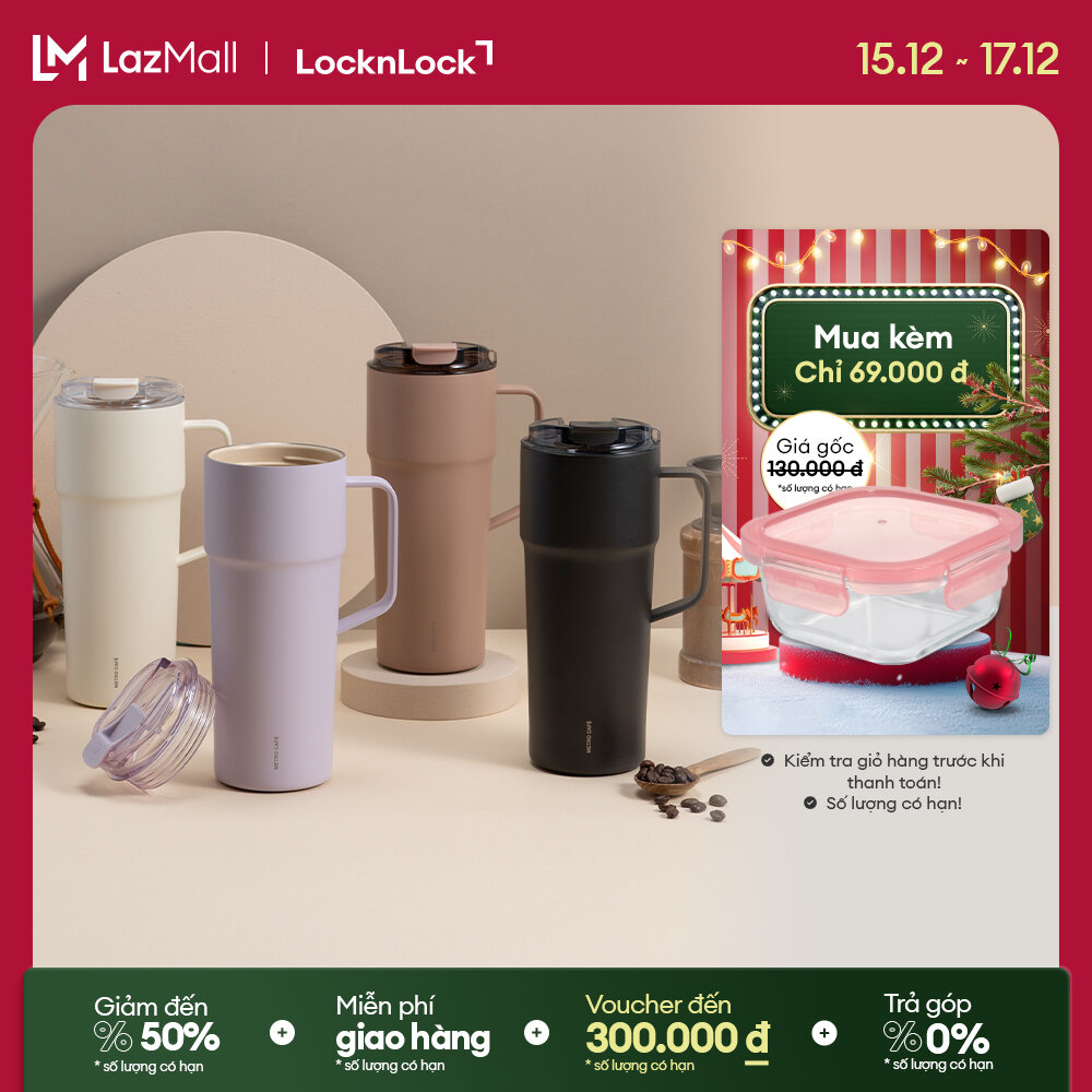  Bình giữ nhiệt LocknLock Metro Cafe HandleTumbler LHC4418 dung tích 750ml bằng thép không gỉ phủ sứ 4 màu 