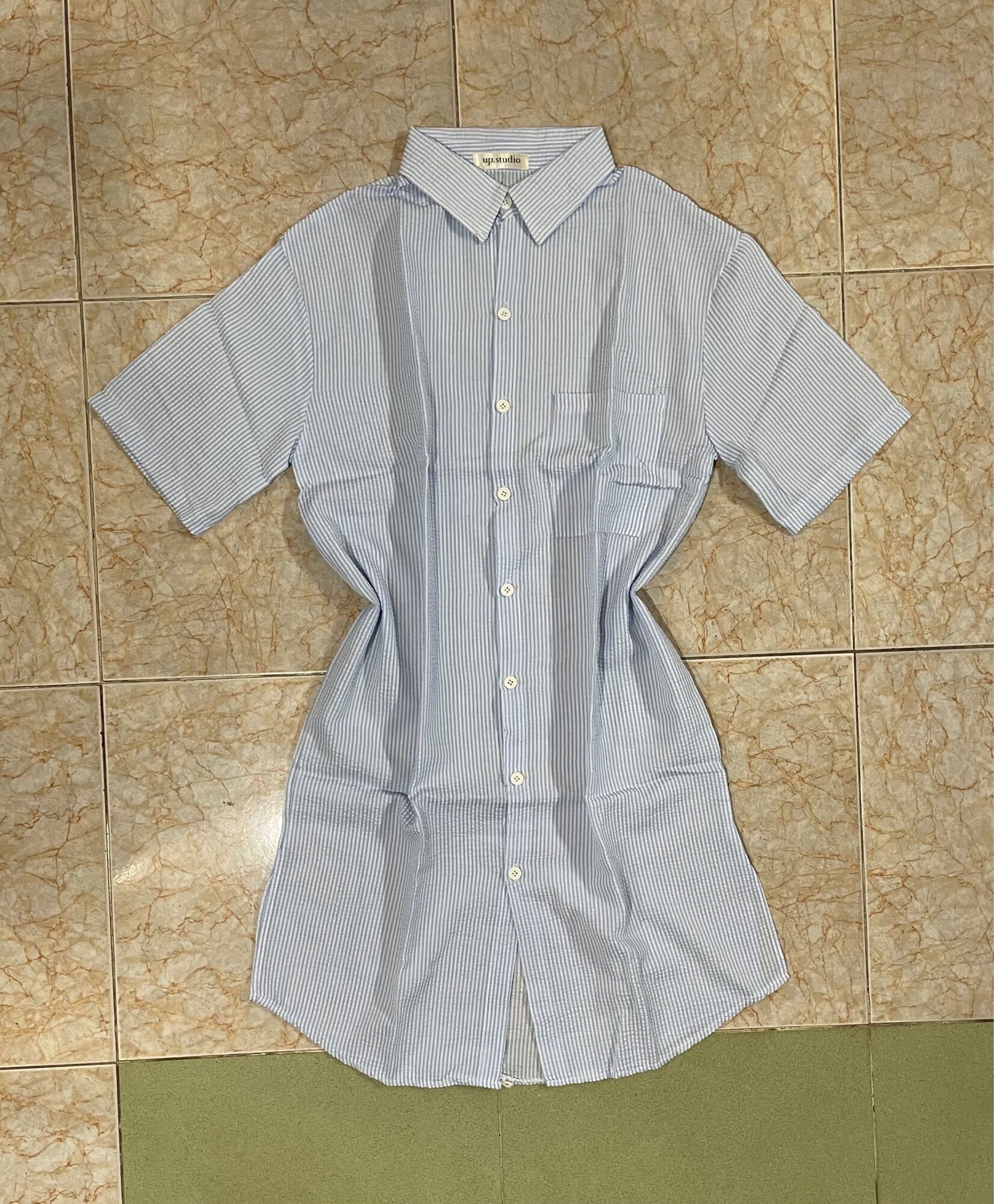 Đầm Sọc Dài Thời Trang Form Suông Xanh Nhạt Size SML ( Có Sẵn )