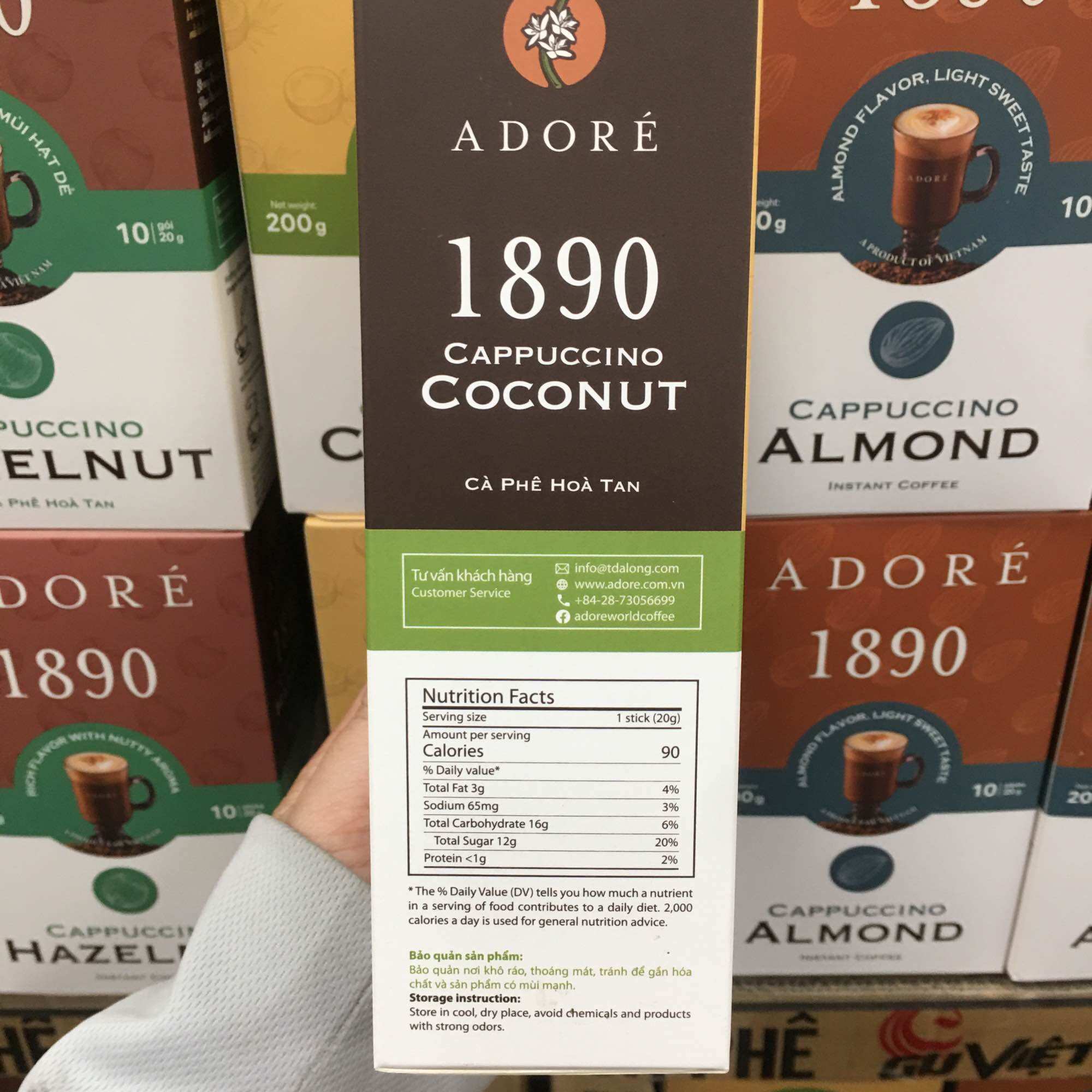 Cà Phê Hoà Tan Adore 1890 Cappuccino Coconut (Hộp 10 Gói x 20g)