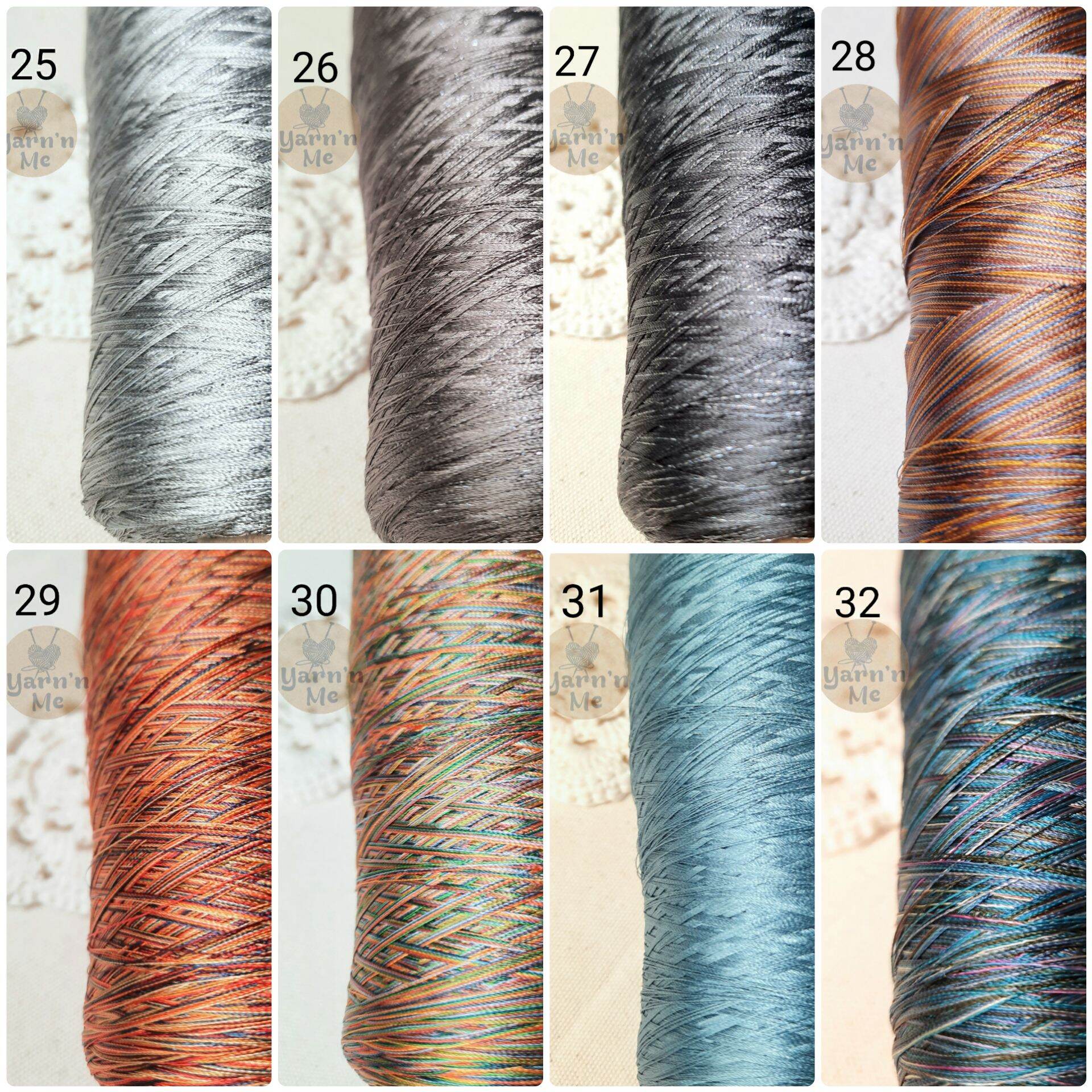 (25-32) Set sợi rayon bóng cỡ sợi chập 0.8mm đan móc áo váy
