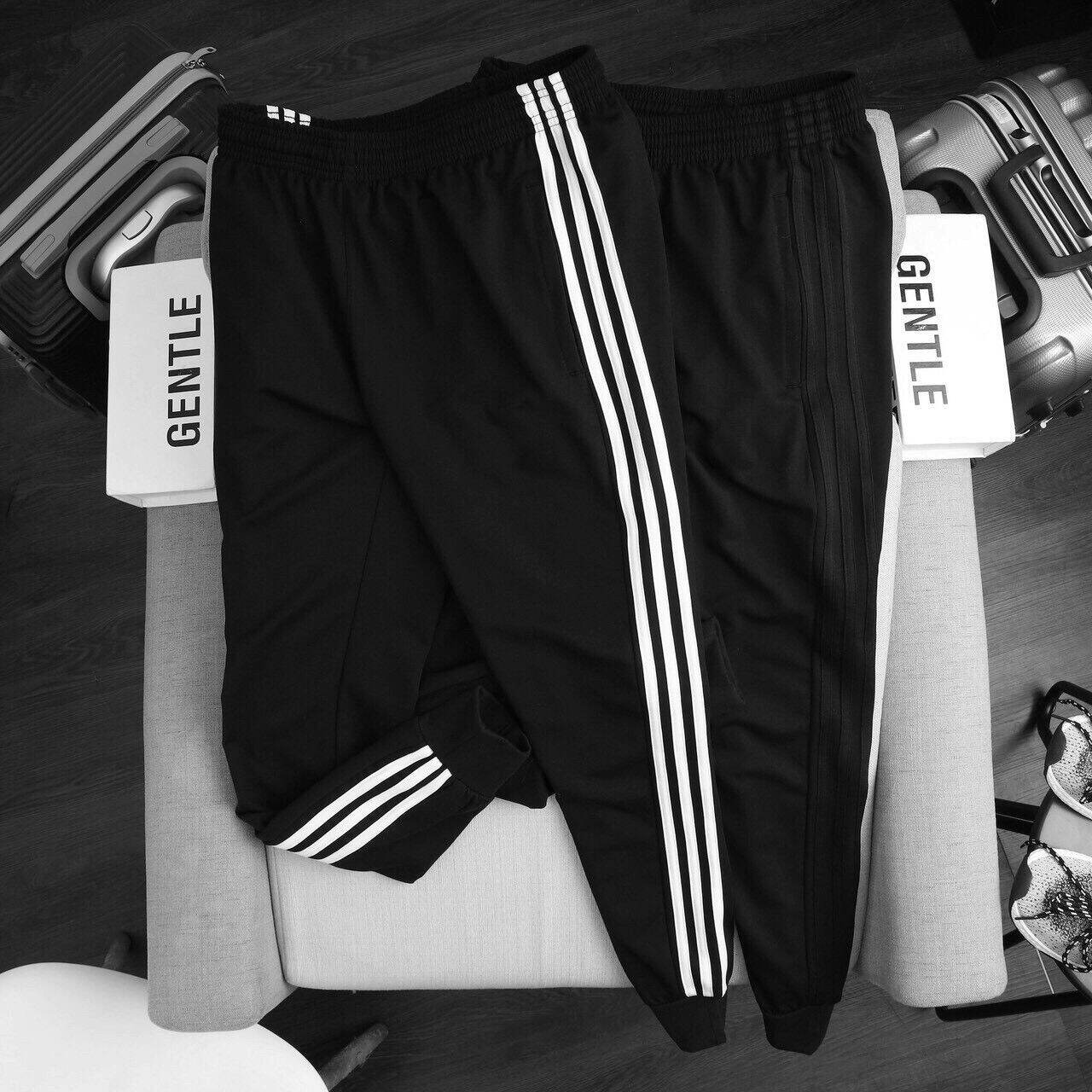 Quần jogger nam nữ ống bo viền đen, viền trắng.