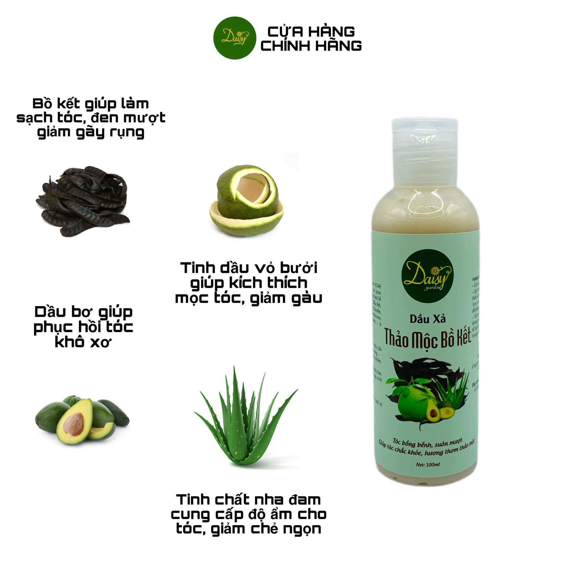 Dầu xả thảo mộc bồ kết 100ml Daisy Garden giúp tóc suông mượt, giảm chẻ ngọn và phục hồi tóc hư tổn