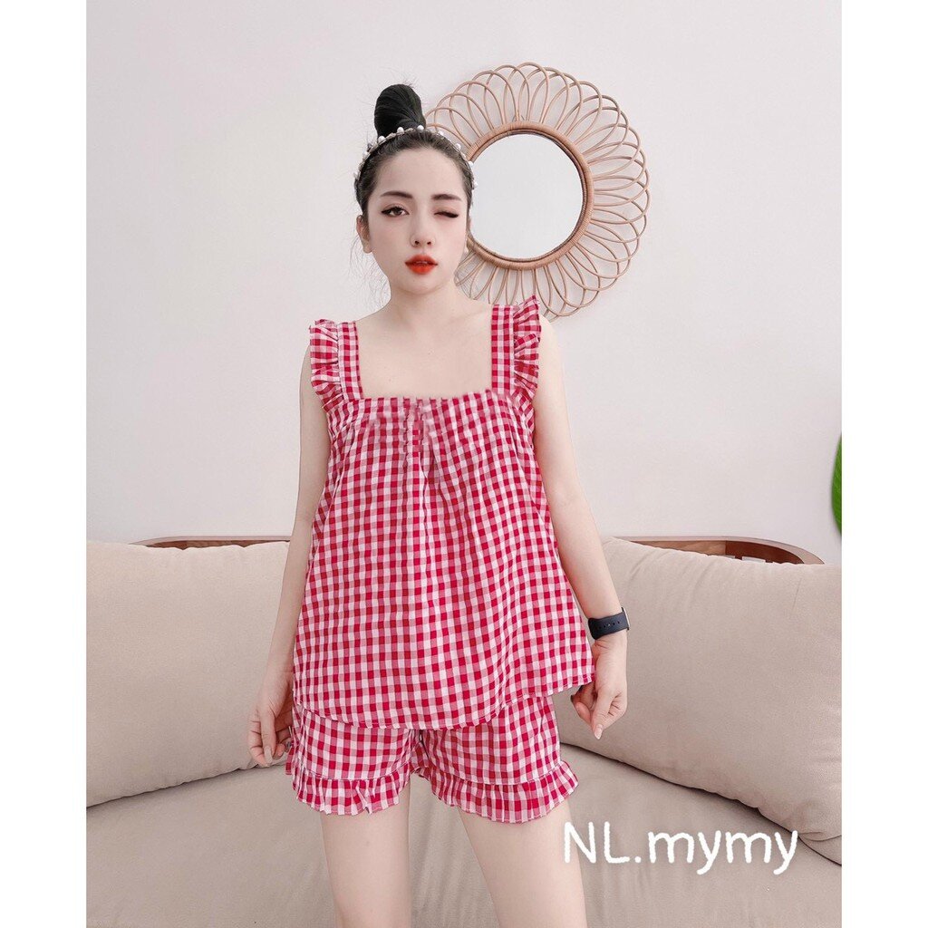 [HCM]Đồ bộ đùi sọc caro cho nữ mặc nhà vải lụa xốp mềm mát - M05