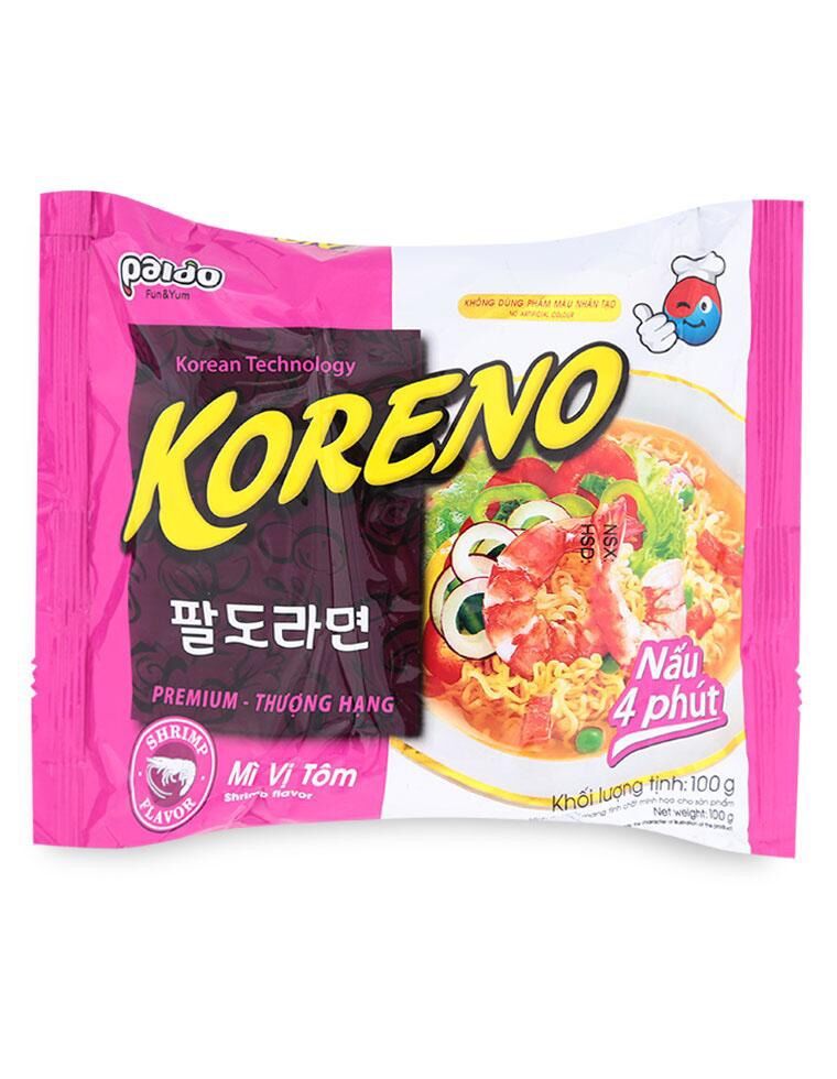 [ Thùng 24 Gói ] - Mì Koreno 100gr Đủ Vị ( Kimchi , Bò Cay , Tôm , Gà , Bò ) - Mì Ăn Liền Hàn Quốc Koreno