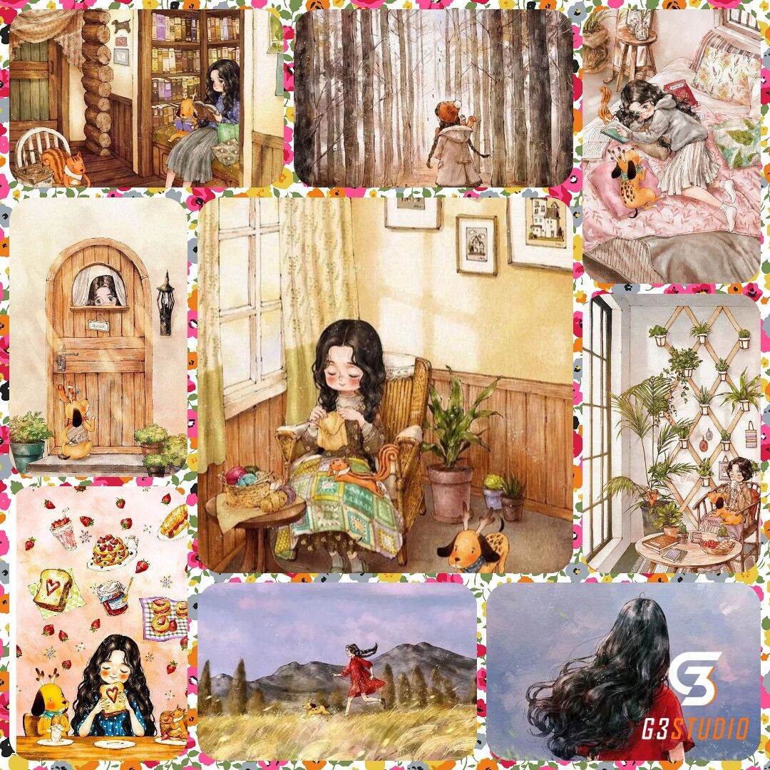 FREESHIP MAX-Tranh chibi phomai tô màu số hoá có khung-QT canvas nature shop