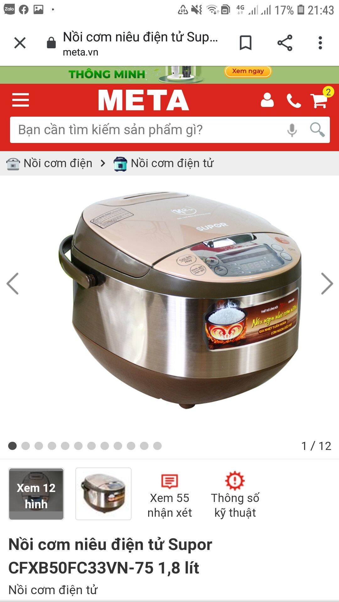 Nồi cơm điện Supor 1.8 lit