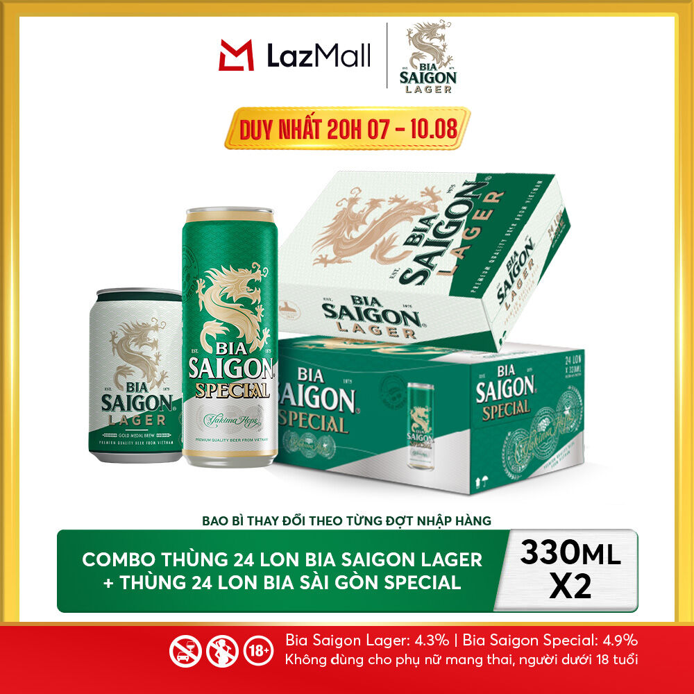 Nồng Độ Cồn 4.3% - Combo 1 Bia Saigon Lager 330ml + Nồng Độ Cồn 4.9% - 1 Bia Sài Gòn Special 330ml