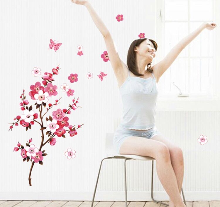 Decal trang trí tường - Cành Đào Hồng Trắng