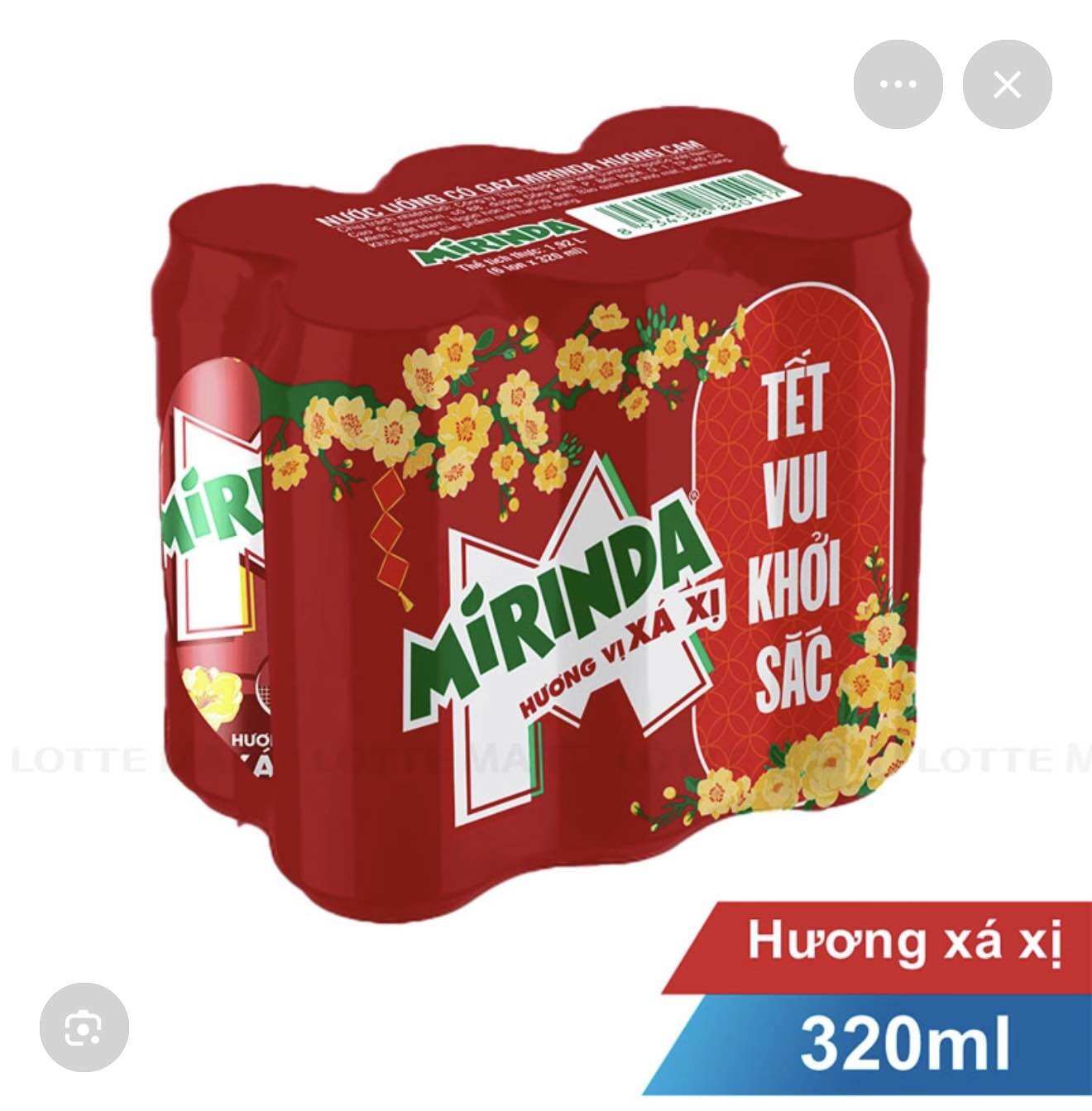 Lốc 6 lon nước ngọt Mirinda xá xị 320ml( gói kỹ)