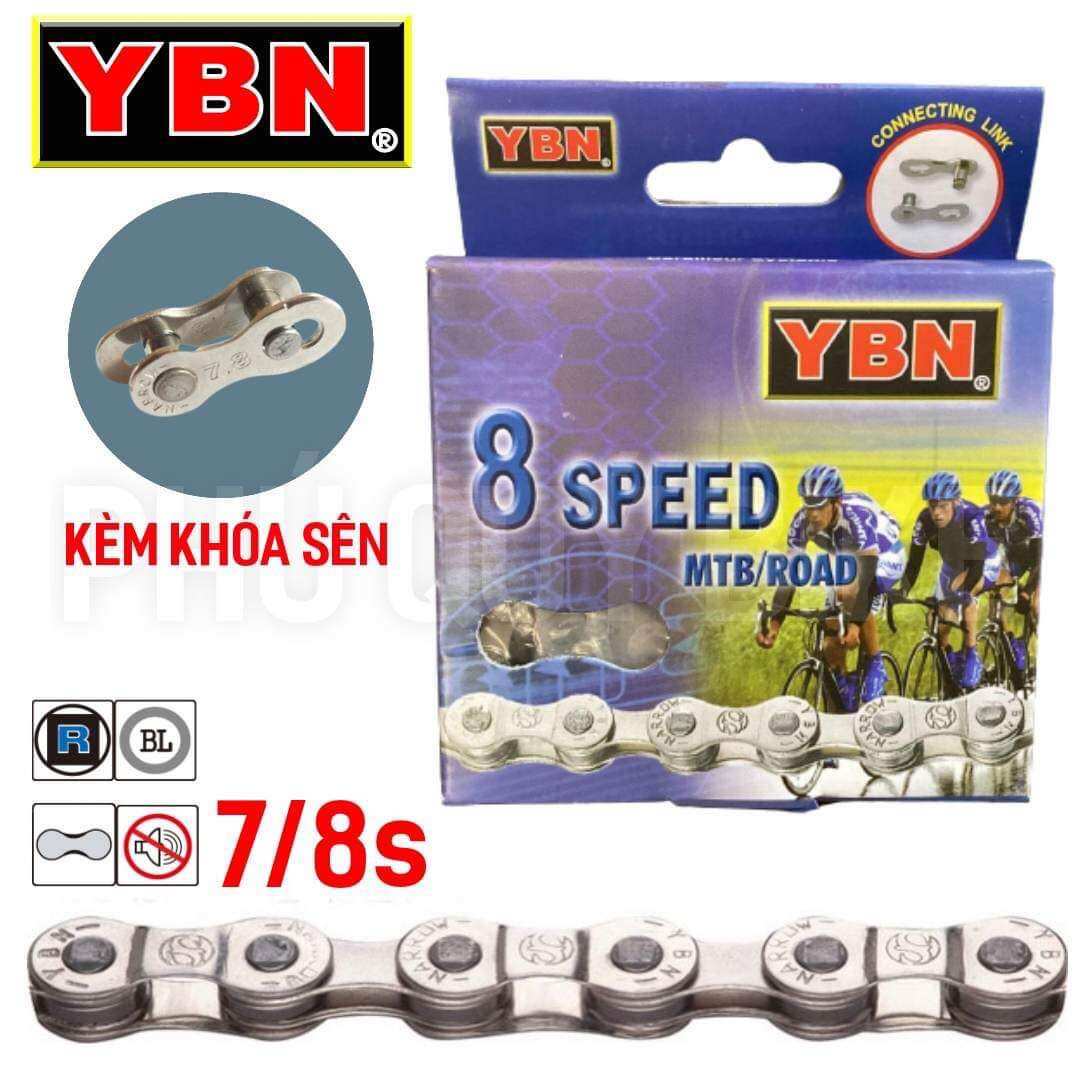 Sên xích xe đạp 8 tốc độ ybn kèm khoá sên dùng cho líp 7-8