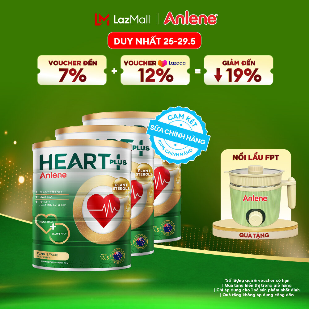 [Voucher giảm đến 26%]Combo 3 Sữa Bột Anlene Heart Plus Với Dưỡng Chất Chăm Sóc Sức Khỏe Tim Mạch Lon 750G