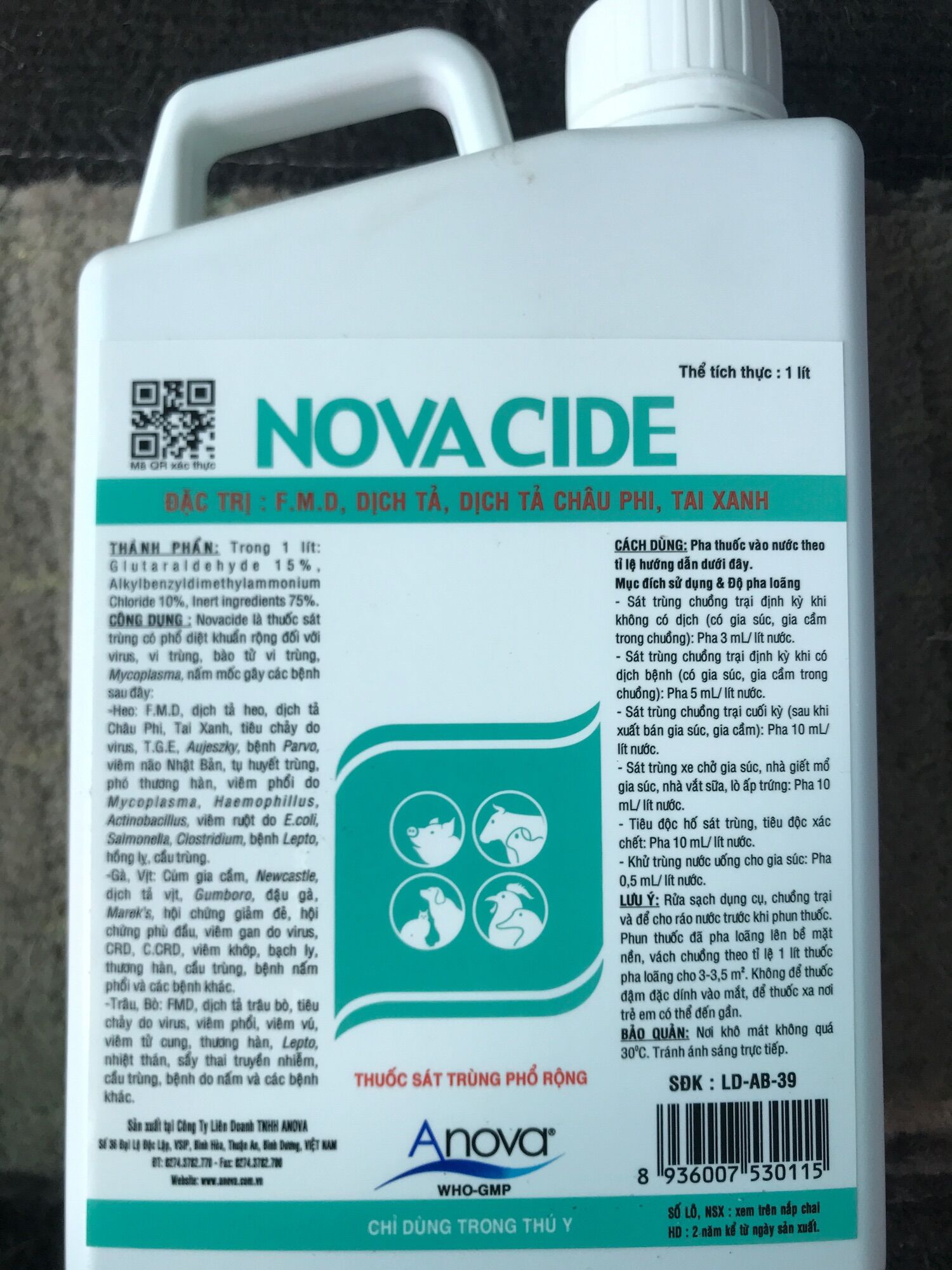 Freeship Tuấn thuốc thú y NOVACIDE chai 1 lít sát trùng chuồng trại chăn nuôi và phương tiện vận chuyển.