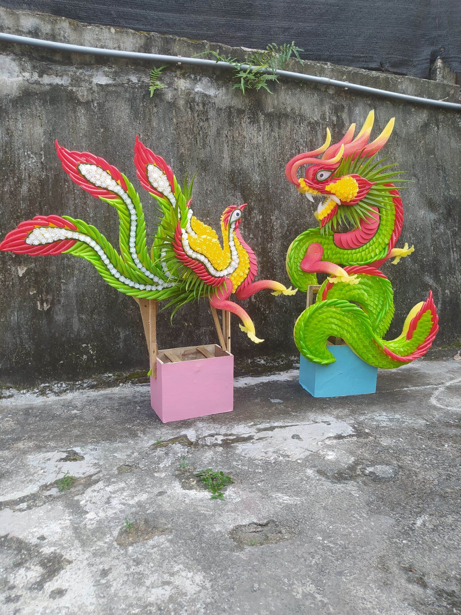 cặp rồng phượng thành phẩm giả,gắn đồ nhựa