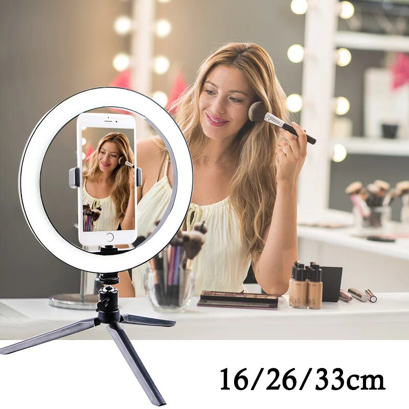 Đèn Led Vòng 10 Inch Có Giá Đỡ Điện Thoại Hai Màu 3200K-5600K Chụp Ảnh Selfie Chiếu Sáng Cho Tiktok Youtube trang Điểm Video Live Studio