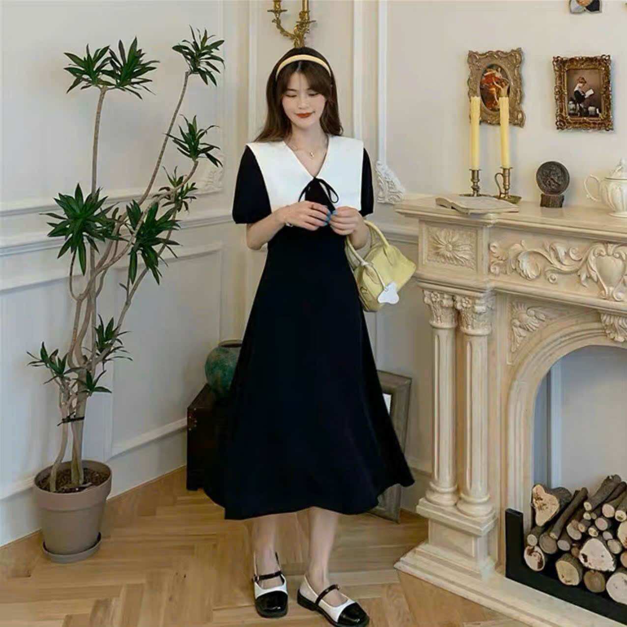 Đầm suông cổ thuỷ thủ trắng 2 màu