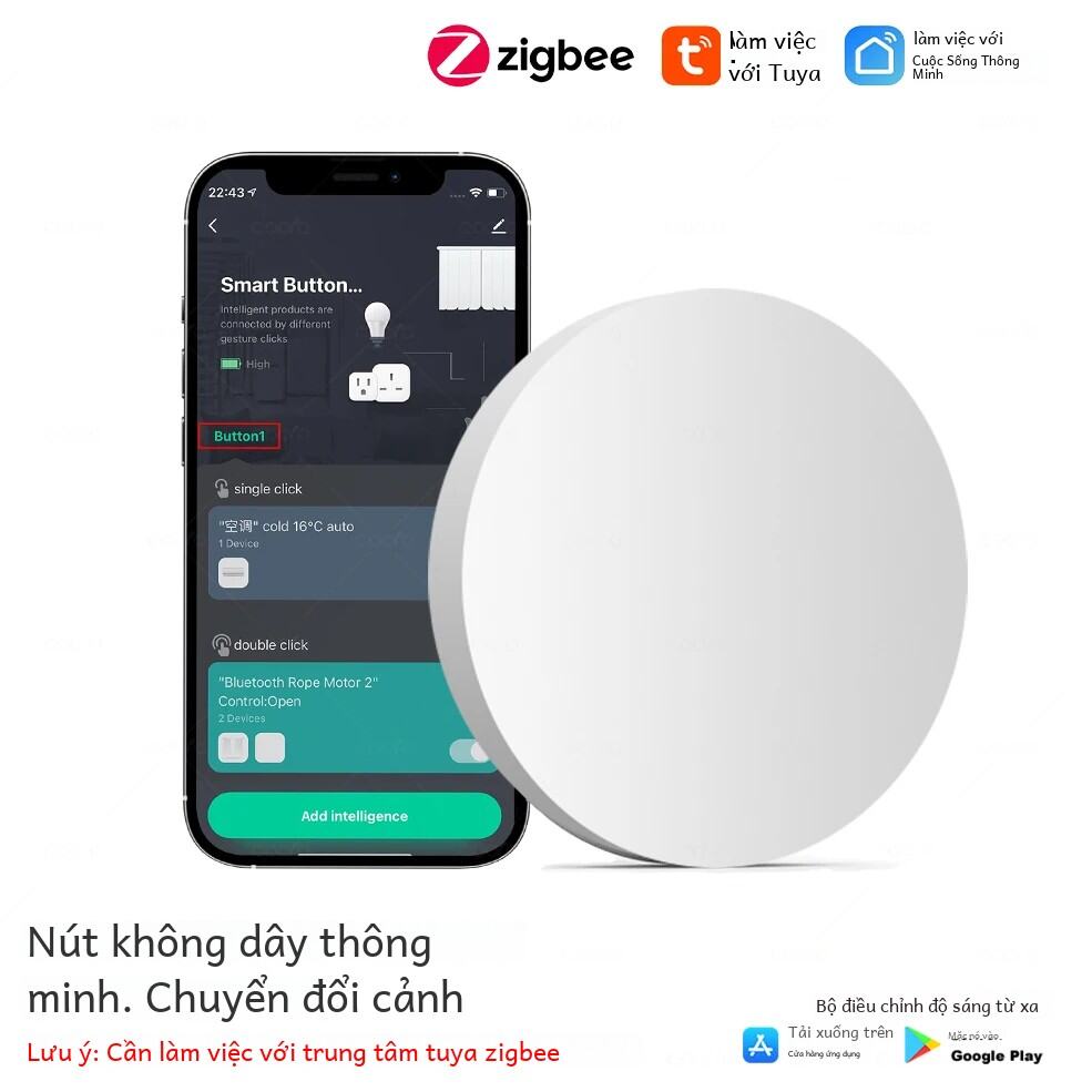 Tuya Zigbee Không Dây Cảnh Công Tắc Nút Nhấn Bộ Điều Khiển Chạy Bằng Pin Liên Kết Thông Minh Cho Tuya Thiết Bị Thiết Bị Gia Dụng Tự Động Hóa