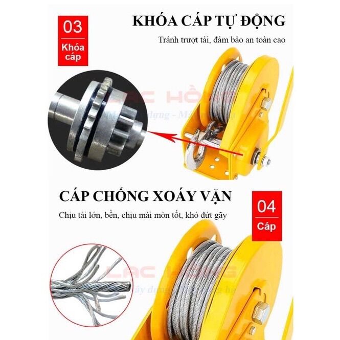 Tời Quay Tay Tự Khoá cáp dài 20 mét