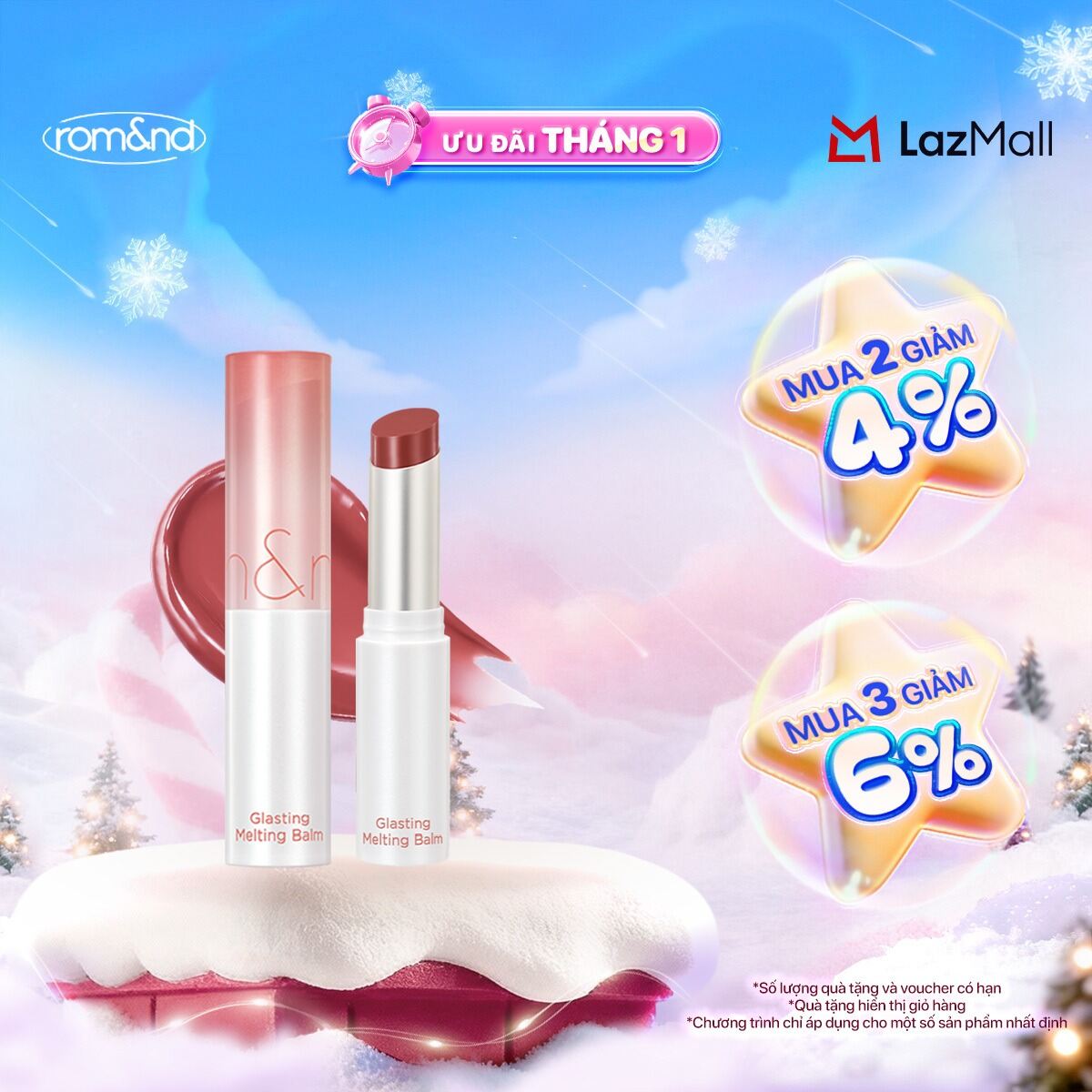 Rom&nd Ve-easy Son dưỡng màu tint Romand Glasting Melting Balm 3.5g