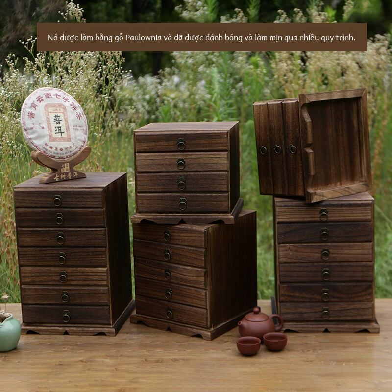 Solid Wood Pu'er Tea Box Tea Leaf Storage Cabinets Wood Tea Box Cupboard Multilayer Drawer-type White Tea Black Tea Points Tea Box