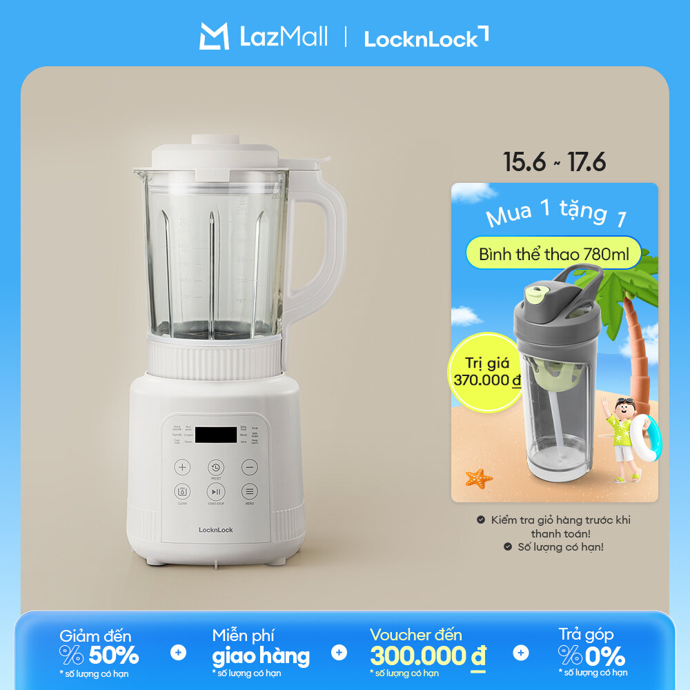 Máy làm sữa hạt đa năng LockLock Bianco heating blender 1.75L Màu ngà EJM486IVY dao 3 lớp, 5 chế độ nấu, hẹn giờ 24h