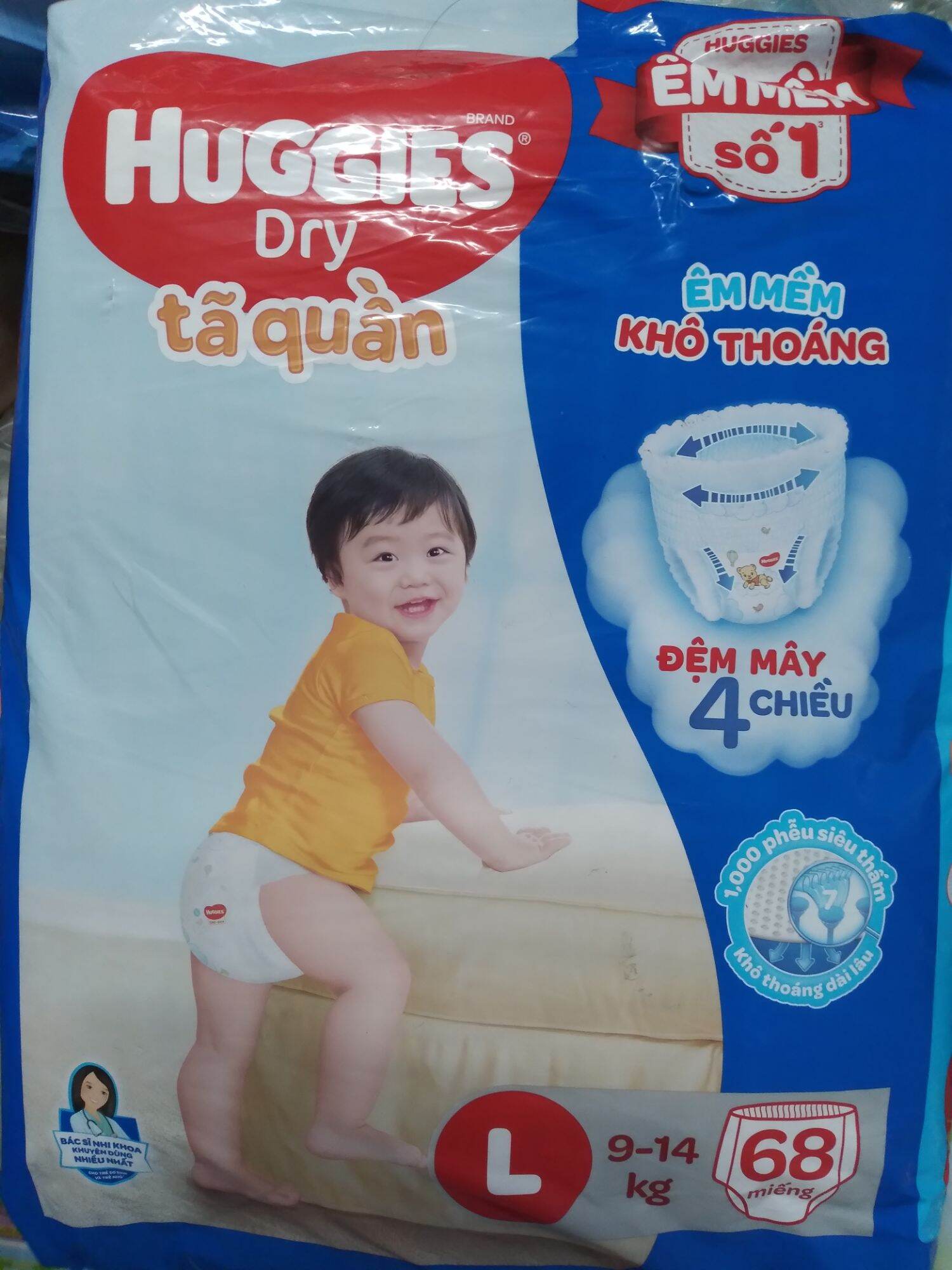 Tã quần Huggies L68 đệm mây 4 chiều mẫu mới