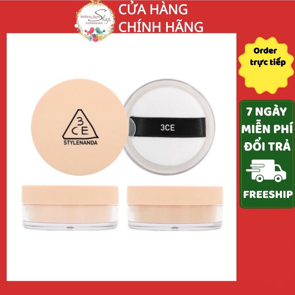Phấn phủ bột 3ce stylenanda natural finish loose powder kiềm dầu - hộp vàng - có màu - mịn lì