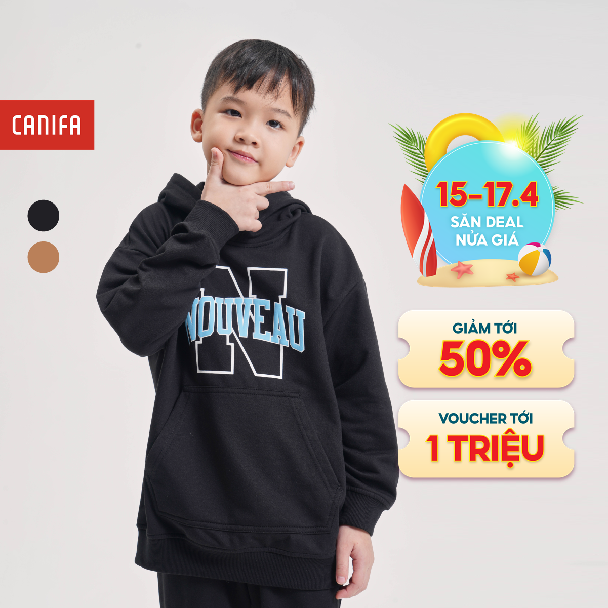 [15-17.4 VOUCHER TỚI 1 TRIỆU] Bộ quần áo nỉ bé trai CANIFA cotton USA áo dài tay có mũ quần dài 2ST23W006