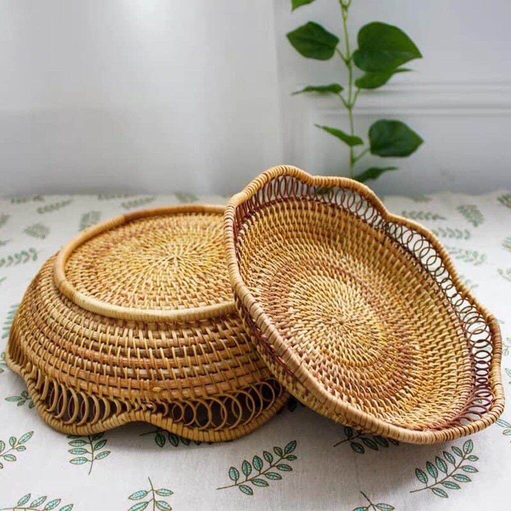 0Đĩa mây tre đan cao cấp cách điệu Decor trang trí phòng ăn, hàng thủ công mỹ nghệ xuất khẩu