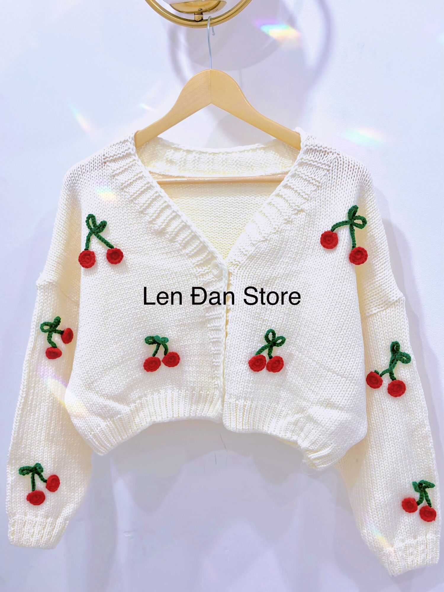 Áo Len Cardigan Croptop Nữ Cherry Đỏ