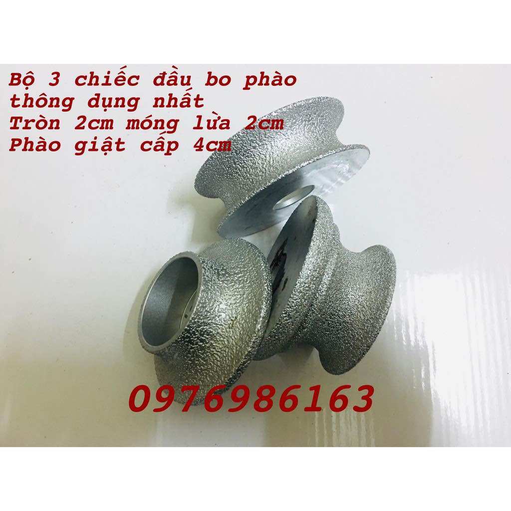 Bộ 3 đầu bo phào đá phổ biến nhất dùng cho máy mài 1 tấc. Bo tròn 2cm móng lừa 2cm phào giật cấp 4cm