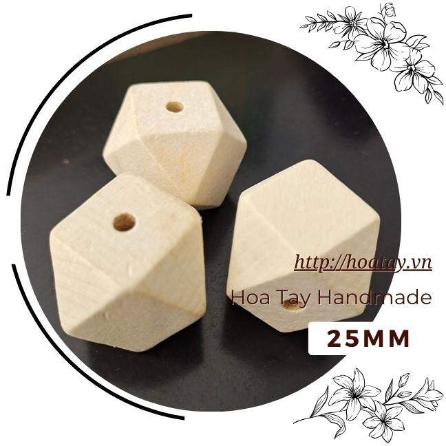 Hạt gỗ lục giác tự nhiên trang trí túi, thắt hạt macrame EB016