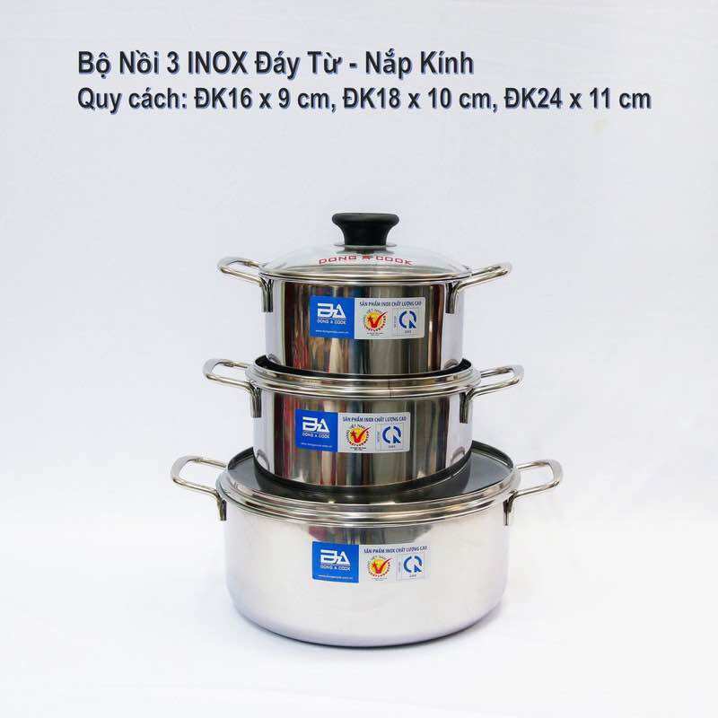 Bộ 3 nồi inox đông á 16-20-24cm